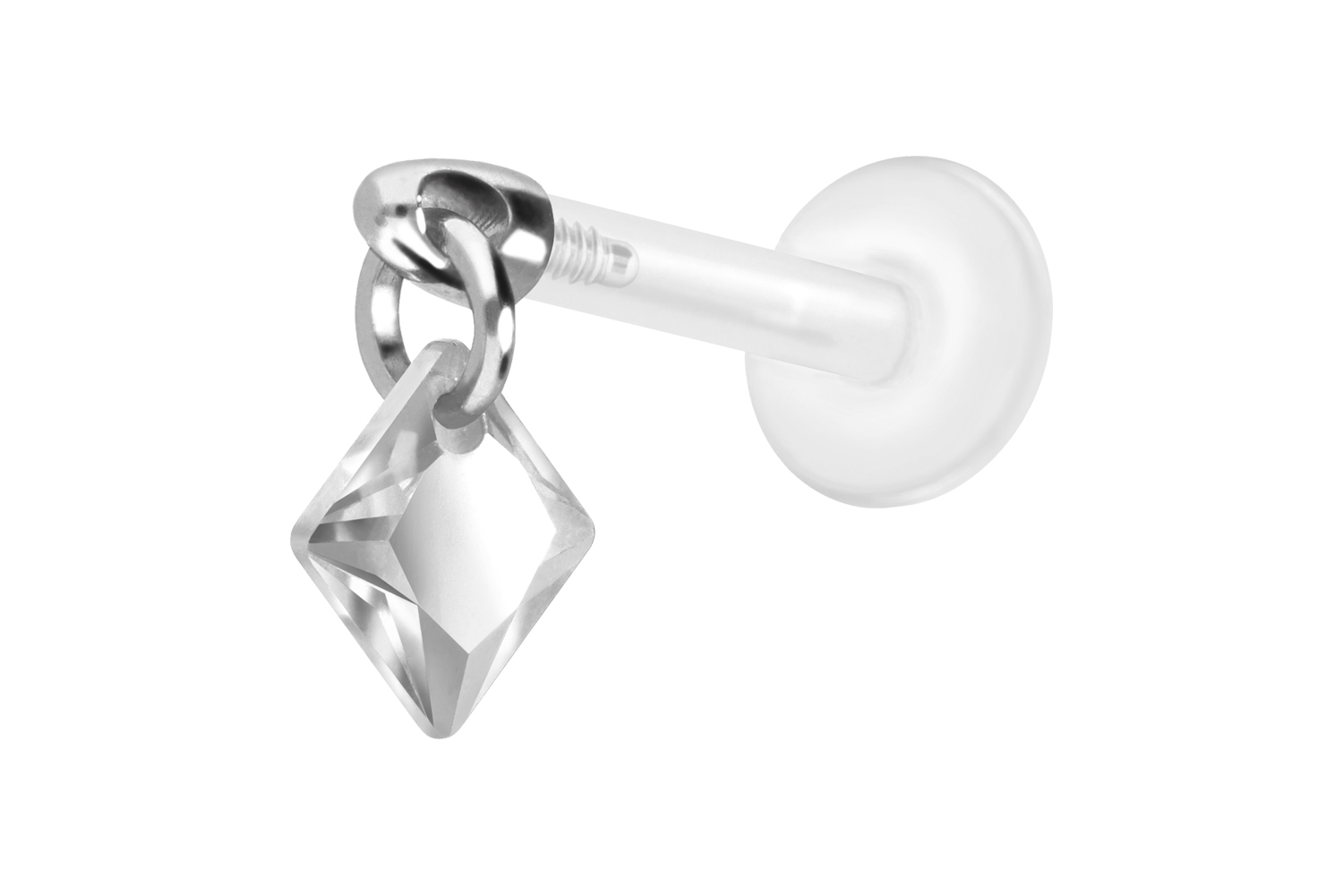 PTFE Labret Piercing mit Innengewinde + Titan-Aufsatz KRISTALLQUADRAT